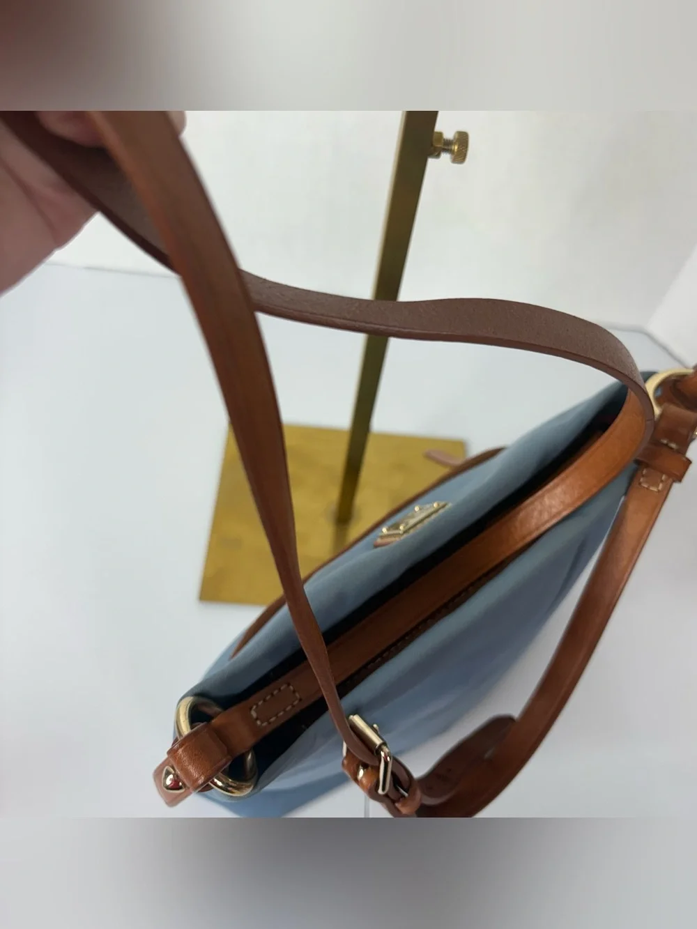 Dooney & Bourke Sky Blue Nylon  Crossbody with Brown Trim and Adjustable Strap